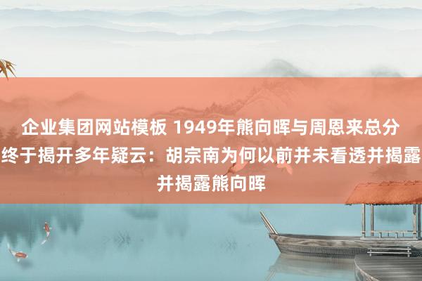 企业集团网站模板 1949年熊向晖与周恩来总分解面，终于揭开多年疑云：胡宗南为何以前并未看透并揭露熊向晖
