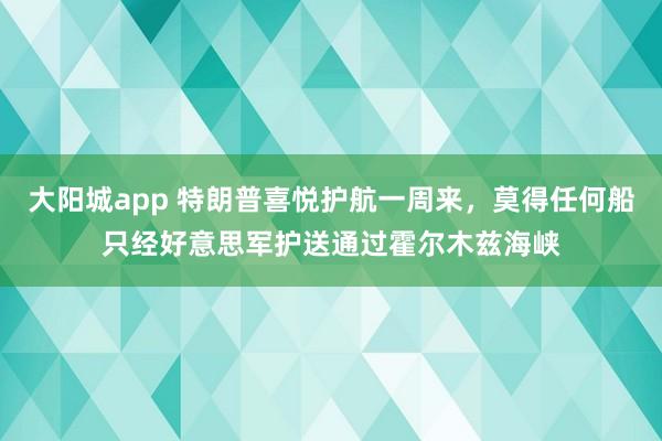 大阳城app 特朗普喜悦护航一周来，莫得任何船只经好意思军护送通过霍尔木兹海峡