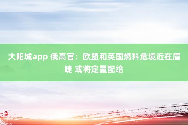 大阳城app 俄高官：欧盟和英国燃料危境近在眉睫 或将定量配给