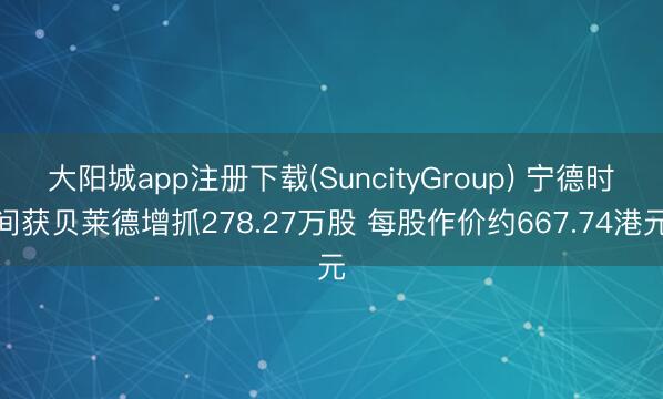 大阳城app注册下载(SuncityGroup) 宁德时间获贝莱德增抓278.27万股 每股作价约667.74港元