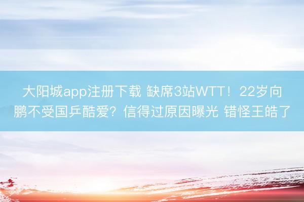 大阳城app注册下载 缺席3站WTT！22岁向鹏不受国乒酷爱？信得过原因曝光 错怪王皓了