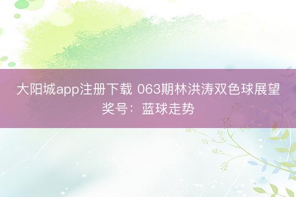 大阳城app注册下载 063期林洪涛双色球展望奖号：蓝球走势